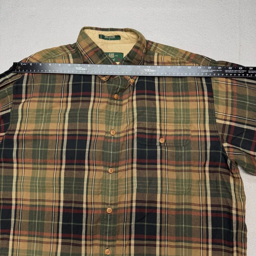 Orvis Heritage Flannel Button Down Shirt Mens Large Green Tan Plaid Cotton VTG